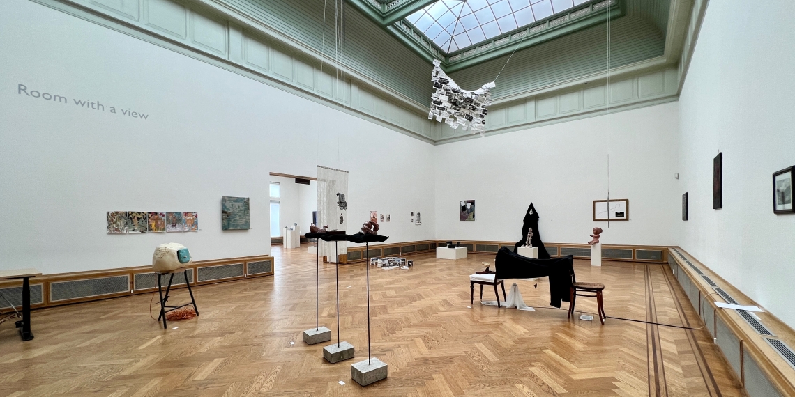 Assessment exhibition in a large skylit gallery