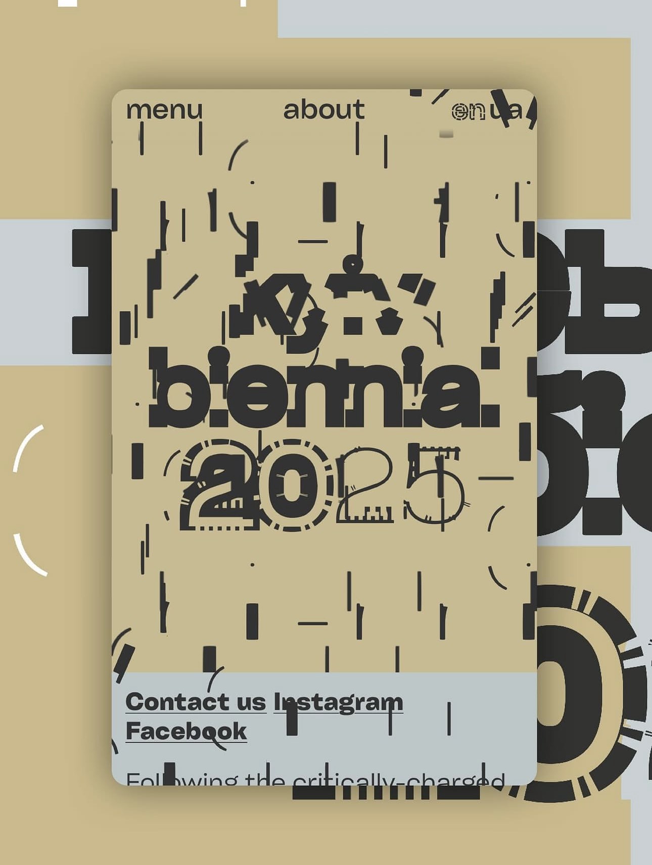 Kyiv Biennial 2025 website with fragmented lettering