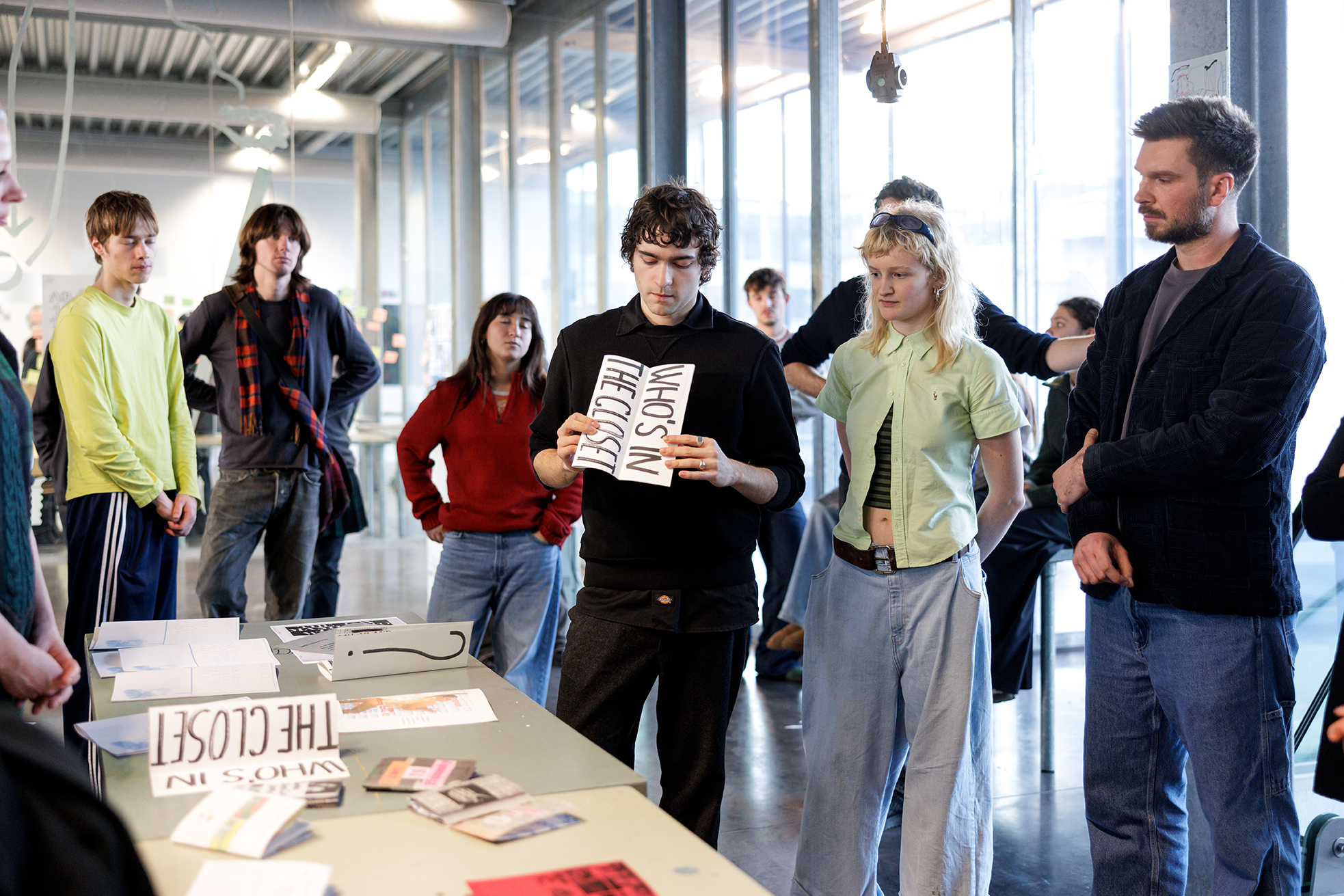 Students presenting graphic design work during Werkweek